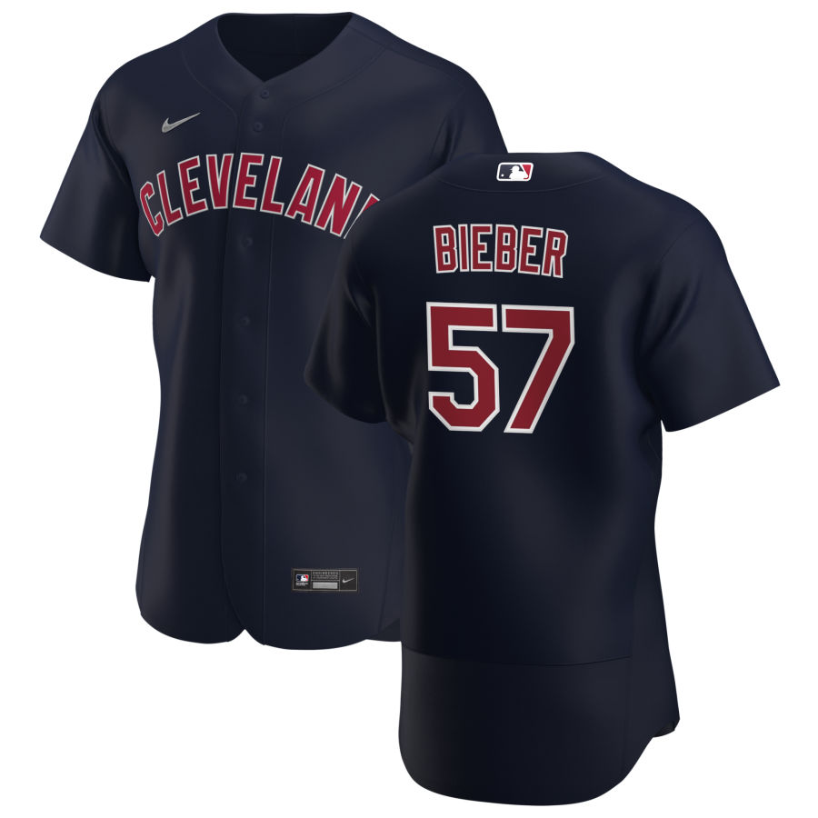 Cleveland Indians #57 Shane Bieber Men Nike Navy Alternate 2020 Authentic Player MLB Jersey